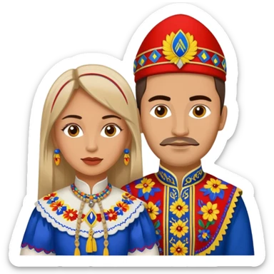 An woman dressed in a national Romanian costume and a men right next to her dressed in a Romanian national costume sticker