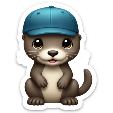Cute baby otter. Wearing backwards baseball hat. Full body.  sticker