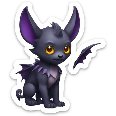 Cute cool fantasy dark-themed animal hybrid Fakemon with horns and bat ears full body sticker
