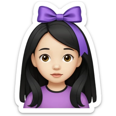 little girl with ribbon hairclip, long black hair sticker