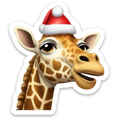 Giraffe with a christmas hat on sticker