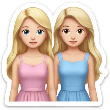 happy pride and predjudice blonde girl in light blue dress and long hair brunette girl in light pink dress sticker