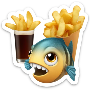 Fish eating chips and root beer  sticker