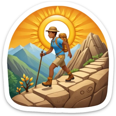 
una mezcla de sol + montaña + caminante estilo petroglifo con un espiral tipo energía ancestral sticker