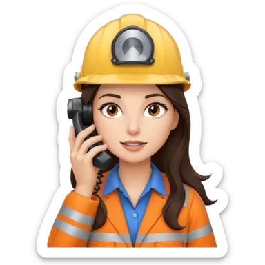 okay now do a brunette girl with long dark brown hair. rolling her eyes as she is on a phone call and is wearing a engineer helmet  sticker