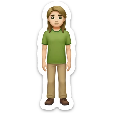 Picture of a full body of a male long hair in a green shirt sticker