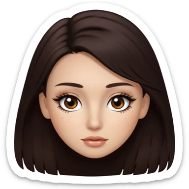 too dark brown 3b hair with dark brown eyes and too long lashes and some make up with freckle and light brown skin sticker