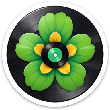 Vinyl record with a green flower pattern inside sticker
