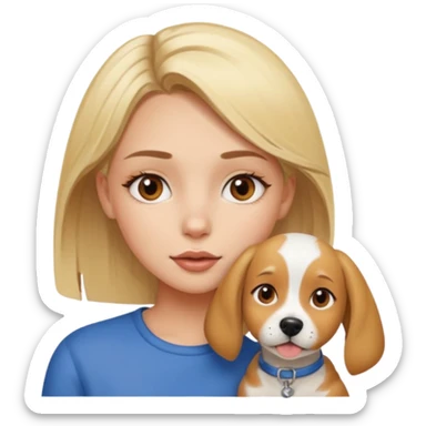 blonde girl brown eyes beauty mark near her mouth with dog sticker