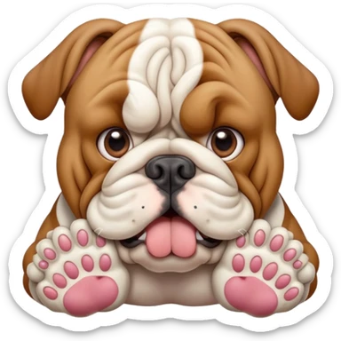 British bulldog dog with paws out in front of face in a surprised pose sticker