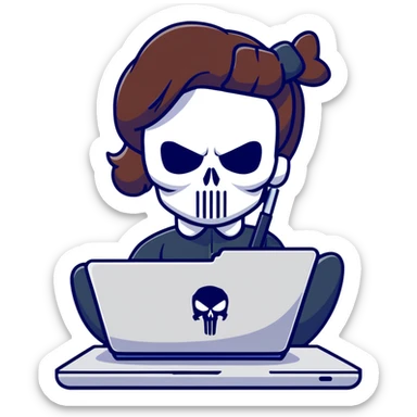 girl Punisher skull with bow typing on laptop sticker