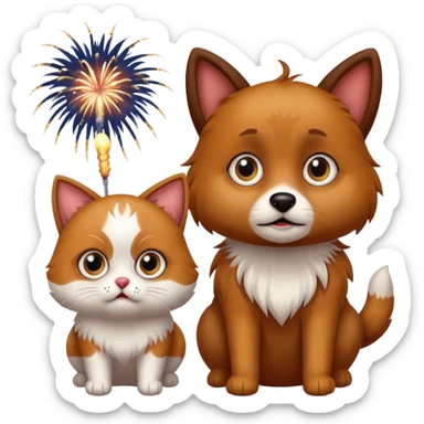 The dog and cat are afraid of fireworks sticker