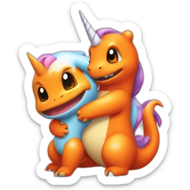 Charmander hugging a unicorn sticker