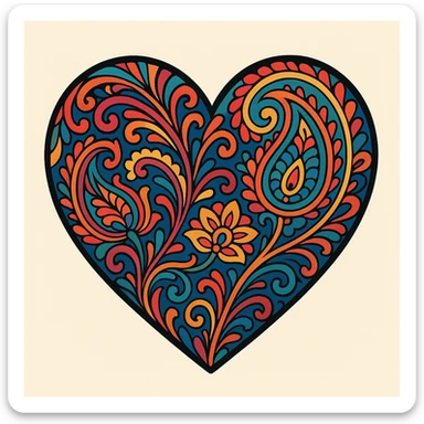 heart with a paisley pattern, digital illustration, clean style sticker