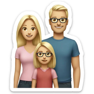 Mom and dad with glasses and their kids, blond girl and a boy. sticker