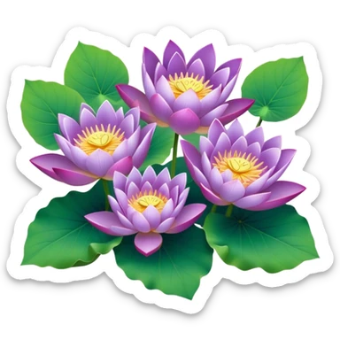 big bouquet purple Nymphaea lotus,stem, Lotus leaf sticker