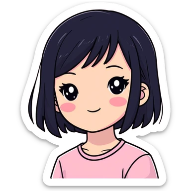 Super Blushed girl with black hair and pink highlights in her hair sticker