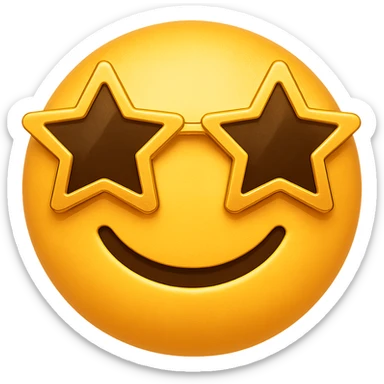 yellow face with gold star glasses emoji, digital illustration sticker