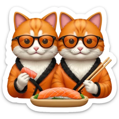 two cool cats wearing sunglasses eating sushi sticker