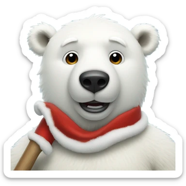 Polar bear wearing Christmas gear holding a bat sticker
