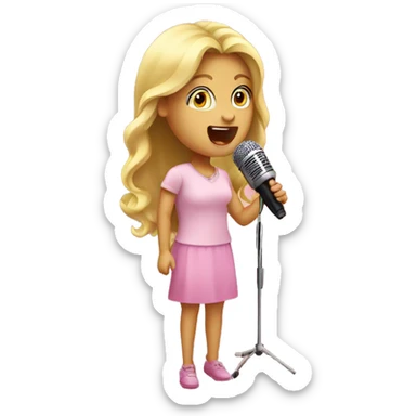 A  blond girl singing at a pink microfon sticker