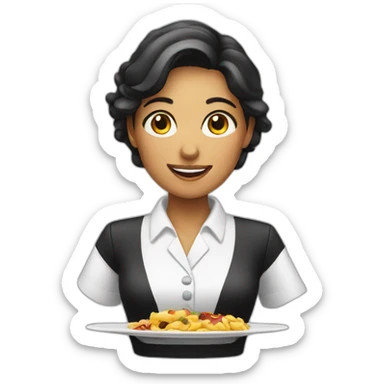 female waiter showing food sticker