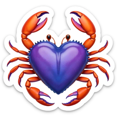 A heart with a crab on top of it, and the color of the heart is between blue and purple. sticker