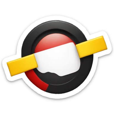 a black and red rectangle with a medium-sized yellow circle in the middle sticker