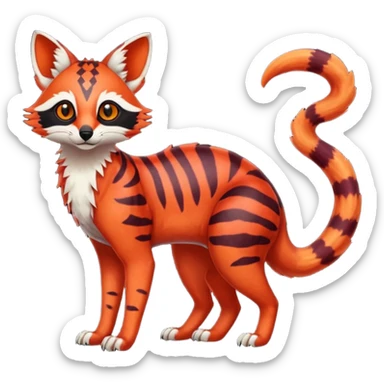 Rare realistic red burgundy sanguine orange black gradients lush tropical exotic cute epic pretty beautiful handsome gorgeous aesthetic colorful vibrant Vernid-Protogen-Primagen-Wickerbeast-Genet-Trico-species-Fakemon-hybrid-creature by LiLaiRa, beautiful intricate markings, full body sticker