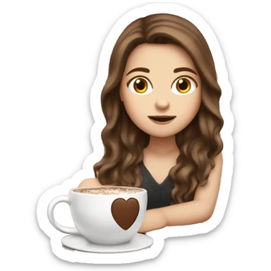 white girl with brown long hair and hot choco sticker