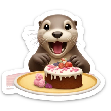 otter eating a cake sticker