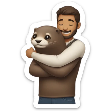 Men making a hug to a cute otter sticker