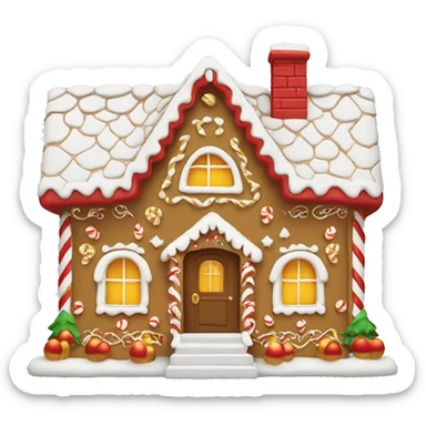 white gingerbread house with red and gold decorations  sticker
