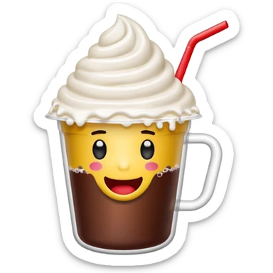 shaved ice emoji character in a transparent MEGA COFFEE cup, topped with red beans and a tiny milk drizzle, the cup has the word ‘MEGA’ written in bold yellow letters on the front, minimal and clean LINE emoji style, no facial features sticker