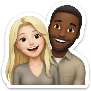 blonde with grey eyes and long hair lifts black british man above her and laughs sticker