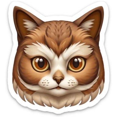 An cats head with a brown on top of the head of the cat the cats head infused with an white owls body with brown wings sticker