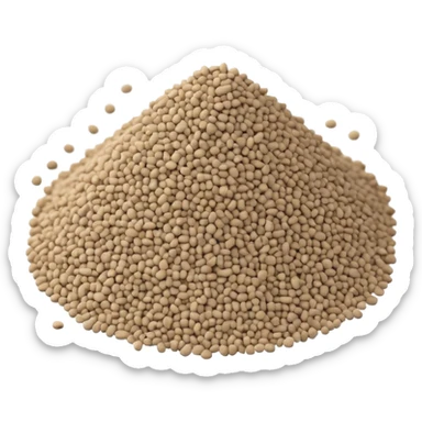 loose scatter or pile of small, rough beige-gray granules, matte and dusty, soft lighting, subtle shadows, emoji scale sticker