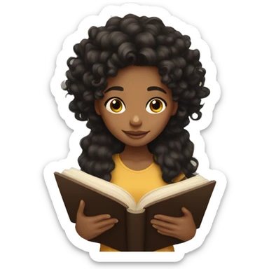 Light brown skin girl with curly black hair reading  sticker