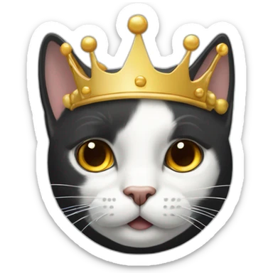 Gato blanco y negro con una corona dorada giñando un ojo sticker