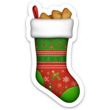 Christmas stocking with red and green pattern, cozy and festive design" sticker