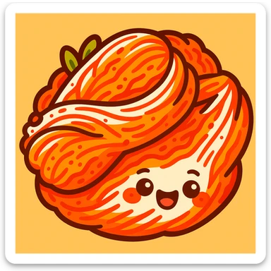 Create an emoji-style illustration of baechu kimchi (napa cabbage kimchi) with a cute and vibrant look, inspired by the reference photo. The style should reflect the colorful and playful essence of emoji art. sticker