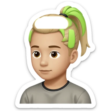 boy with ponytail, 3/4 view sticker