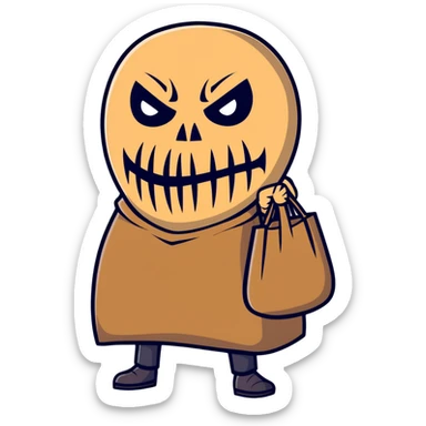 menacing horror character with burlap sack mask and sinister expression sticker