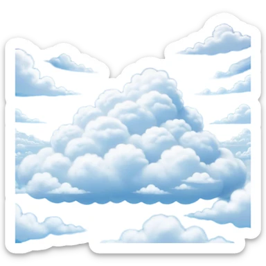 Cinematic Realistic Clouds Emoji, Fluffy and soft, with gentle, swirling white clouds floating effortlessly in a deep blue sky. The clouds drift lazily across the horizon, casting shadows and playing with the light in a peaceful and dreamy way. Soft glowing outline, capturing the essence of calm, serenity, and endless sky in a dreamy cloudscape! sticker