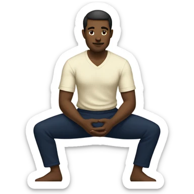 man meditating sitting down with cream shirt and navy blue pants sticker