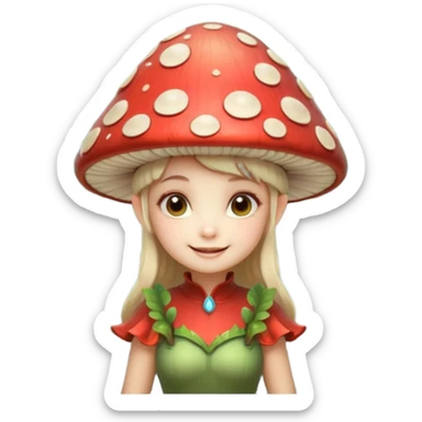 mushroom fairy portrait, head and shoulders only, wearing a large mushroom cap hat, tiny glowing wings visible behind shoulders, cute magical smile, forest fantasy vibe, 3D cartoon, mobile game icon style, clean background, no text, no watermark

 sticker
