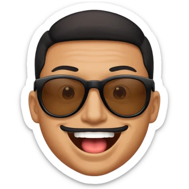 a bold man with black sunglasses and his mouth opened sticker