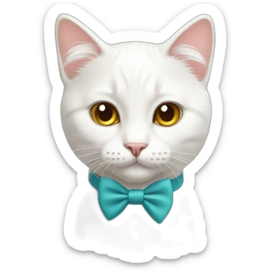 White cute cat with bow tie  sticker