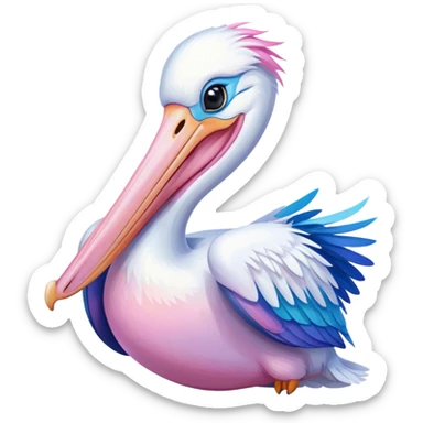 a happy pelican with pink and blue hues sticker