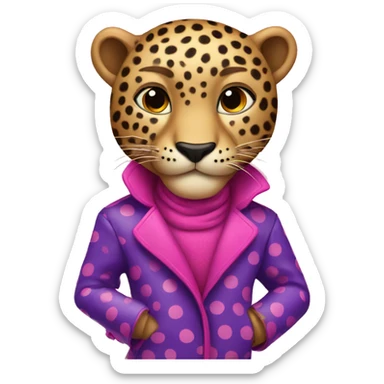 leopard with a bright purple coat and pink polka dots sticker